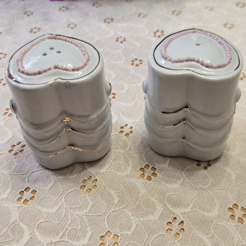 Vintage White and Pink Heart Shaped Shakers